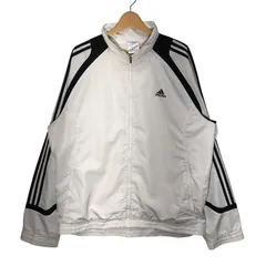 00's vintage 00年代 ヴィンテージ adidas アディダス ナイロンジャケット 裏メッシュ スリーライン ウインドブレーカー ライトアウター ワンポイントプリント トラックジャケット ジャージ カンボジア製 XLサイズ ホワイト