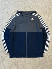 L adidas アディダス 三角ロゴ サイドライン バイカラー フード ウインドブレーカー ジャケット