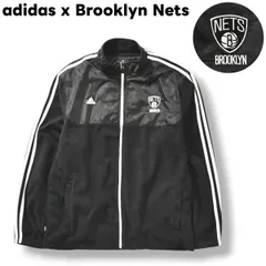 【美品】 アディダス adidas x ブルックリン ネッツ Brooklyn Nets フリース ジャケット ジャンパー スリーストライプス 切替 L ブラック NBA バスケ スポーツ カジュアル ウェア メンズ