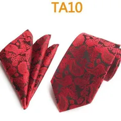 ネクタイ　ポケットチーフ　2点セット　結婚式　パーティー　イベント　卒業式　入学式　入社式　ダンスパーティー　バーテンダー　スーツ　ワイシャツ　格安　小物　ペイズリー柄　ブラック　レッド色　メンズネクタイ