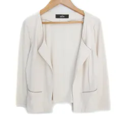 サリア salire ノーカラージャケット 薄手 ミドル丈 七分袖 前開き ボールチェーン M オフホワイト /FF16