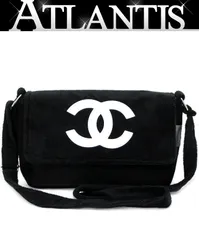 【広尾店】極美品 シャネル CHANEL パイル地 ノベルティ ショルダーバッグ 黒×白 【17248】