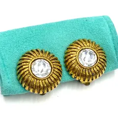 希少　CHANEL シャネル　イヤリング　両耳　ライトストーン　グリポア　ラウンド　ダイヤカット　ゴールド　ヴィンテージ　シリアルプレート有