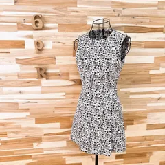 【ザラ】ジャガード フラワー ノースリーブ ドレス ワンピース 花柄 XS白×黒