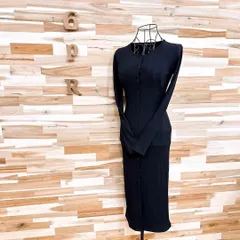 【ザラ】レーヨン ブレンド リブ編み ロング ワンピース 長袖 S 黒ブラック