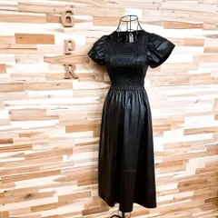 希少【ザラ】フェイク レザー レイヤード パフスリーブ ロング ワンピースXS黒