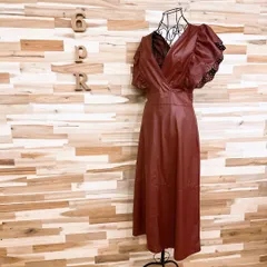 未使用【ザラ】フェイク レザー フリル スリーブ ロング ドレス ワンピースS茶