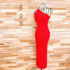 希少【ザラ】ワンショルダー ロング ニット ドレス ワンピース レーヨン S 赤