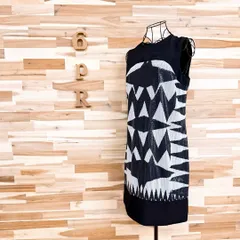 【ザラ】スパンコール 切り替え ノースリーブ ワンピース 幾何学模様 M 黒×白