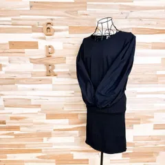 【ザラ】ボリューム スリーブ 異素材 切り替え タイト ドレス ワンピース L黒