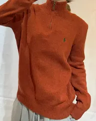 ポロ ラルフ ローレン グリーン ポニー オレンジ ラムウール ハーフジップ ニット