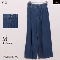 ★美品★ GU ジーユー パンツワイドパンツ　デニム　ベルトループ付き　ポケット付き　ウエストゴム　綿100％ 　ブルー　 【WAD3541-00】 送料無料　古着　レディース