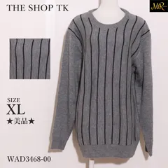 ★美品★ THE SHOP TK ザ ショップ ティーケー トップスセーター　長袖　ストライプ柄　ニット素材　ゆったり 　グレー　 【WAD3468-00】 送料無料　古着　レディース