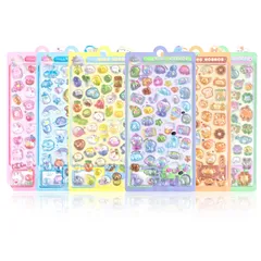 ぷくぷくシール 可愛い 6枚 ボンドロップ シール ぷっくり 装飾用 ごほうび ステッカー 猫 うさぎ くま 立体 DIY用 手帳 アルバム スマホケース