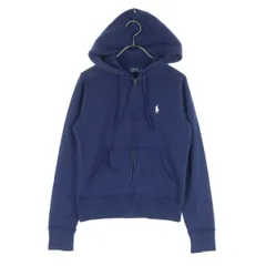 POLO RALPH LAUREN ポロラルフローレン 裏起毛 ワンポイントロゴ 長袖 ジップパーカー XS ネイビー レディース 古着