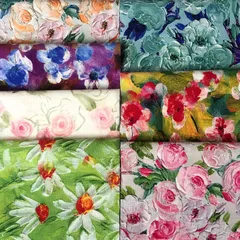 カットクロス 綿 花柄 柔らかい 油絵 パッチワーク布地 46×56cm 生地 はぎれセット 7枚入 手芸用