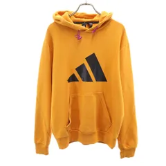 adidas アディダス 長袖 スウェットパーカー M イエロー プルオーバー 裏起毛 メンズ 古着