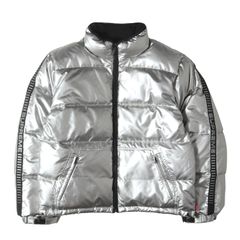 Supreme シュプリーム ジャケット シルバー サイズ:M | リフレクターロゴテープ パフィー ダウンジャケット (Reflective Sleeve Logo Puffy Jacket) | アウター ブルゾン 上着【メンズ】【中古】