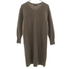 美品 green label relaxing グリーンレーベルリラクシング ウールブレンド 長袖 Vネック ワンピース ブラウン系 レディース 古着