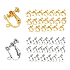イヤリングパーツ 手芸 40個 耳穴なし アクセサリーパーツ DIY ネジバネ式 基礎金具 (ゴールド+シルバー各20個）