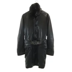 BURBERRY BLACK LABEL バーバリーブラックレーベル ファー付き レザーコート L ブラック 三陽商会 メンズ 古着