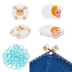 BENECREAT 64点 段数マーカー 羊編み針キャップ 棒針キャップ シリコン 円形編みステッチメーカーリング 編み針ストッパー 編み目メーカー 編み物ツール 収納ケース付き 携帯便利