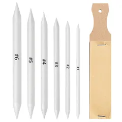 擦筆 さっぴつ 7個セット 6サイズ ＃1＃2＃3＃4＃5＃6 両頭タイプ 描画ツール 美術 画材 スケッチ デッサン イラスト 鉛筆画 木炭画 パステル画 芸術用品 便利 (A)