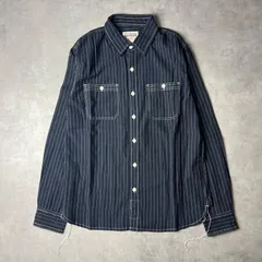 🟥新品未使用🟥　ウォバッシュストライプシャツ　ワークシャツ　コットン　ストライプ　インディゴ　濃紺　アメカジ　ワーク　ミリタリー