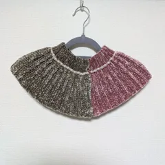 ハンドメイド かぎ針編み つけ襟 タートルネック スヌード ネックウォーマー ピンク × グレー