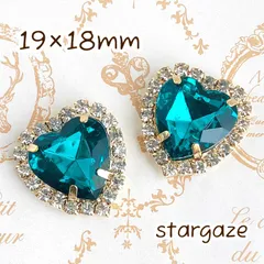 【 3個 】 19×18mm ハート センターパーツ ストーン ビジュー カボション ピーコックグリーン×ゴールドフレーム