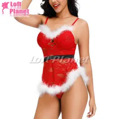 【在庫限り】サンタ クリスマス ベビードール レース メッシュ ファー Tバック セクシー ランジェリー コスチューム コスプレ 衣装 赤 OY-S90783