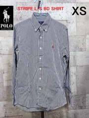 美品 ラルフローレン 正規品 ストライプ 長袖 ボタンダウンシャツ 白紺 XS メンズ RALPH LAUREN ワンポイント