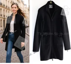 シャネル カーディガン CHANEL ブラック 黒 ウール100 大きめ CC ロゴ ジッパー ニット コート ロング ジャケット カールラガーフェルド 36