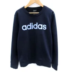 アディダス adidas トレーナー スウェット 長袖 ラウンドネック プリント ロゴ L 紺 ネイビー /SM15