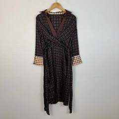 ZARA BASIC ザラベーシック 幾何学柄ワンピース Vネック 長袖 総柄 マルチカラー XSサイズ レディース 古着 レトロ