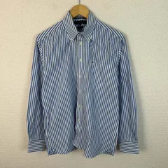 TOMMY HILFIGER トミーヒルフィガー ボタンダウンシャツ ストライプ 総柄 ロゴ刺繍 ブルー ホワイト Lサイズ メンズ 古着 アメカジ シティーボーイ