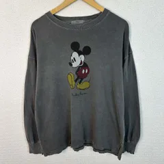 Disney ディズニー 長袖Tシャツ ミッキーマウス プリント ウォッシュ加工 チャコールグレー レディース 古着 アメカジ レトロ