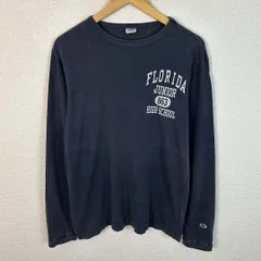 Champion チャンピオン Tシャツ 長袖 クルーネック カレッジロゴ プリント 袖ロゴ ネイビー Lサイズ メンズ 古着 アメカジ ストリート