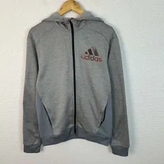 adidas アディダス ジップアップスウェットパーカー ロゴ グレー Oサイズ メンズ 古着 スポーツMIX