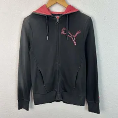 PUMA プーマ ジップアップスウェットパーカー ビッグロゴ スパンコール ブラック Mサイズ レディース 古着 スポーツMIX ギャル