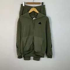 adidas アディダス セットアップ ジップアップパーカー スウェットパンツ 異素材切り替え アースカラー カーキ Mサイズ メンズ 古着 スポーツMIX