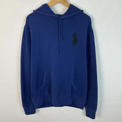POLO RALPH LAUREN ポロ ラルフローレン スウェットパーカー プルオーバー ビッグポニー 刺繍ロゴ ネイビー Lサイズ メンズ 古着 アメカジ ストリート