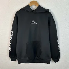 Kappa カッパ スウェットパーカー プルオーバー ロゴ刺繍 袖ロゴ ブラック Mサイズ メンズ 古着 スポーツMIX ストリート