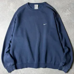 雰囲気系 00s NIKE スモール スウォッシュ ロゴ 刺繍 スウェット トレーナー XL / 00年代 ナイキ スウッシュ スエット ネイビー