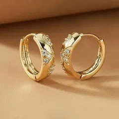 【高級感】ゴールドフープピアス レディース 小ぶり キラキラ CZダイヤ 14mm 上品 大人可愛い 韓国風 アクセサリー