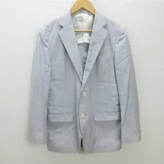 H■トゥモローランド/TOMORROWLAND ストライプ柄 シルクブレンド 2Bテーラードジャケット【48】白紺/MENS■66【中古】