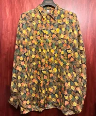 シルク100% 総柄 長袖シルクシャツ マルチカラー 41/42-15 1/2サイズ