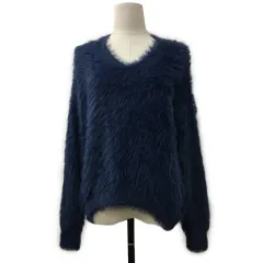 アーバンリサーチ URBAN RESEARCH セーター ニット Vネック プルオーバー ナイロン シャギー フェザー 長袖 F 紺 ネイビー