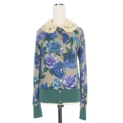 ジェーンマープルドンルサロン Jane Marple Dans Le Salon ファー襟付き フラワープリントカーディガン 長袖 M グレー M-4808