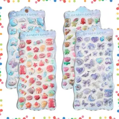 【在庫セール】プクプク 3D ボンボンドロップ 立体ふわふわ質感 かわいい ぷっくりシール 女の子 手帳・ノート・封筒装飾 ぷくぷくシール 4枚セット